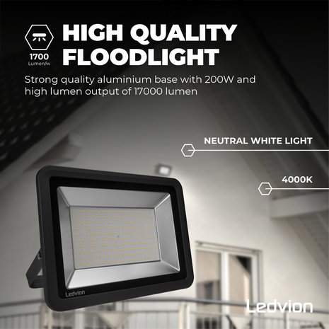 Ledvion LED Breedstraler 200W – 24000 Lumen – 4000K - Quick Connector - 5 Jaar garantie Ledvion LED Breedstraler 200W – 24000 Lumen – 4000K - Quick Connector - 5 Jaar garantie