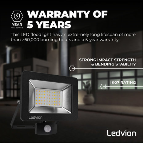 Ledvion LED Breedstraler met Sensor 50W – 6500K - Quick Connector - 5 Jaar garantie Ledvion LED Breedstraler met Sensor 50W – 6500K - Quick Connector - 5 Jaar garantie