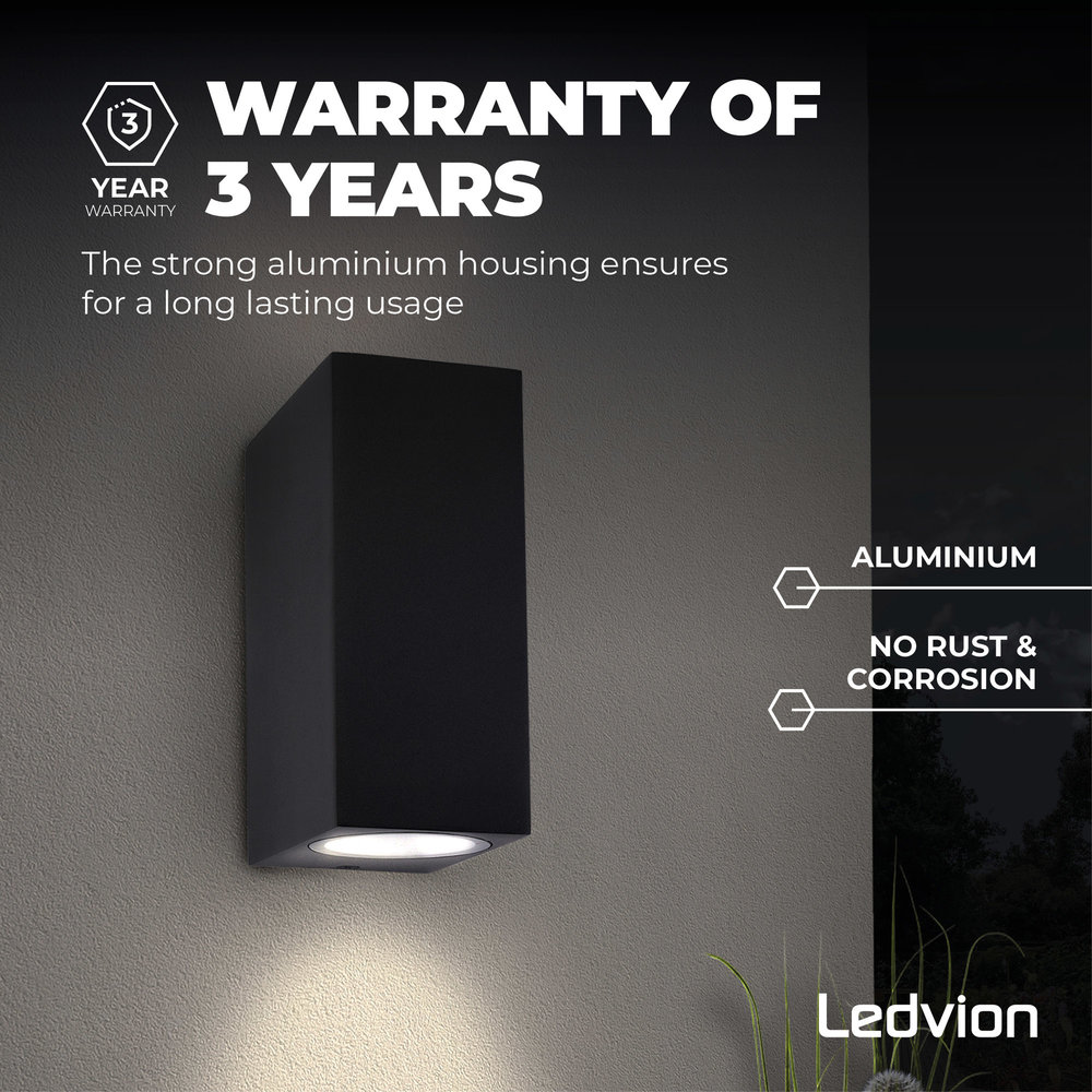Ledvion Wandlamp Buiten - Cube Zwart - 2 Zijdig Ledvion Wandlamp Buiten - Cube Zwart - 2 Zijdig