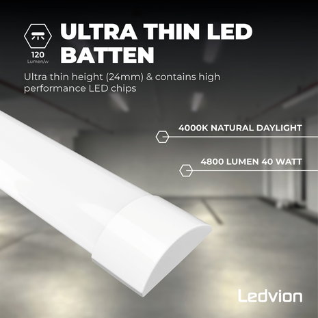 Ledvion LED Batten 120 cm - 40W -  4800 Lumen - 4000K