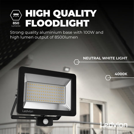 Ledvion LED Breedstraler met Sensor 100W – 4000K - Quick Connector - 5 Jaar garantie Ledvion LED Breedstraler met Sensor 100W – 4000K - Quick Connector - 5 Jaar garantie