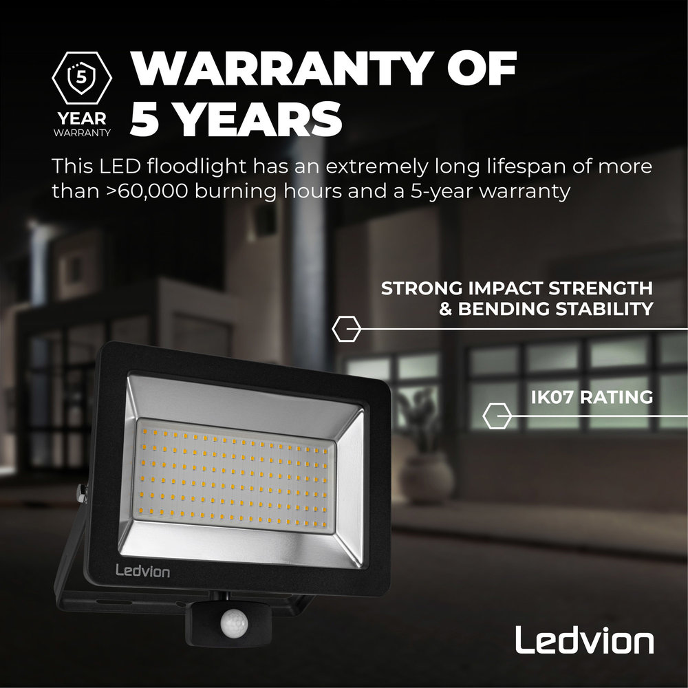 Ledvion LED Breedstraler met Sensor 100W – 4000K - Quick Connector - 5 Jaar garantie Ledvion LED Breedstraler met Sensor 100W – 4000K - Quick Connector - 5 Jaar garantie