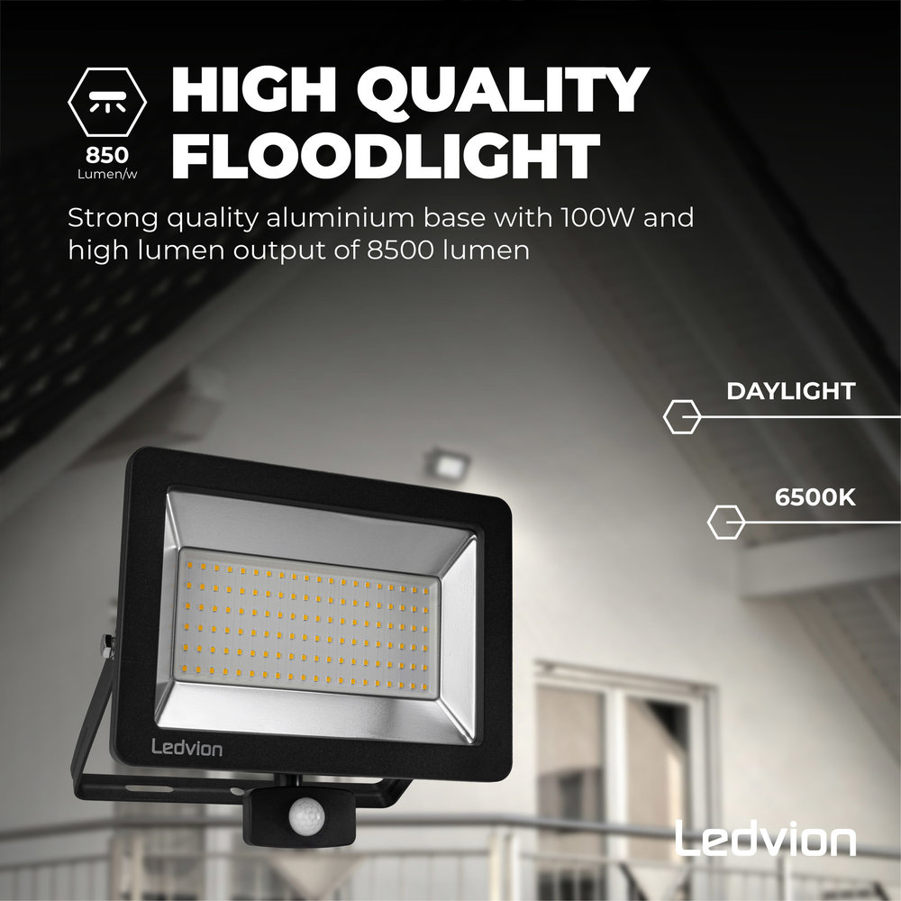 Ledvion LED Breedstraler met Sensor 100W – 6500K - Quick Connector - 5 Jaar garantie Ledvion LED Breedstraler met Sensor 100W – 6500K - Quick Connector - 5 Jaar garantie