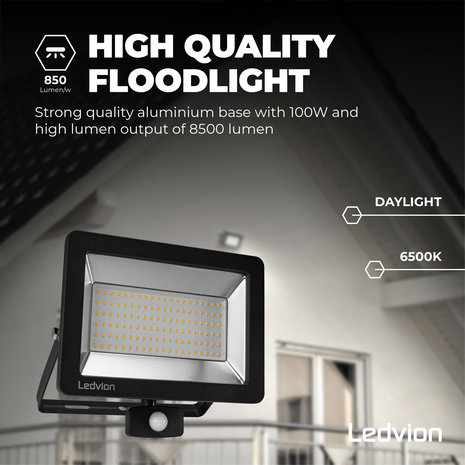 Ledvion LED Breedstraler met Sensor 100W – 6500K - Quick Connector - 5 Jaar garantie Ledvion LED Breedstraler met Sensor 100W – 6500K - Quick Connector - 5 Jaar garantie