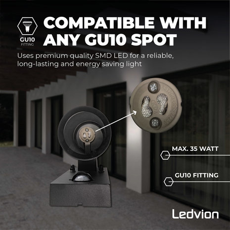 Ledvion LED Wandlamp Nova Up & Down Met Sensor - Zwart - GU10