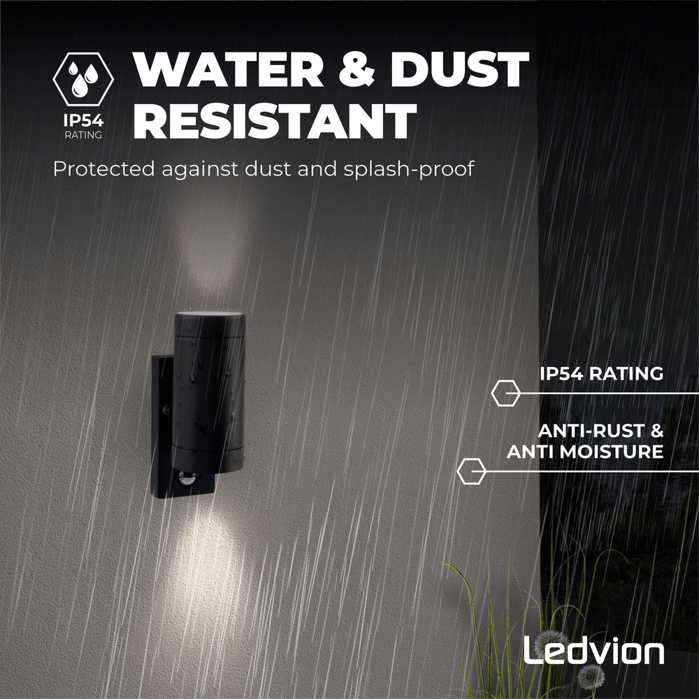 Ledvion LED Wandlamp Nova Up & Down Met Sensor - Zwart - GU10