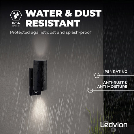Ledvion LED Wandlamp Nova Up & Down Met Sensor - Zwart - GU10