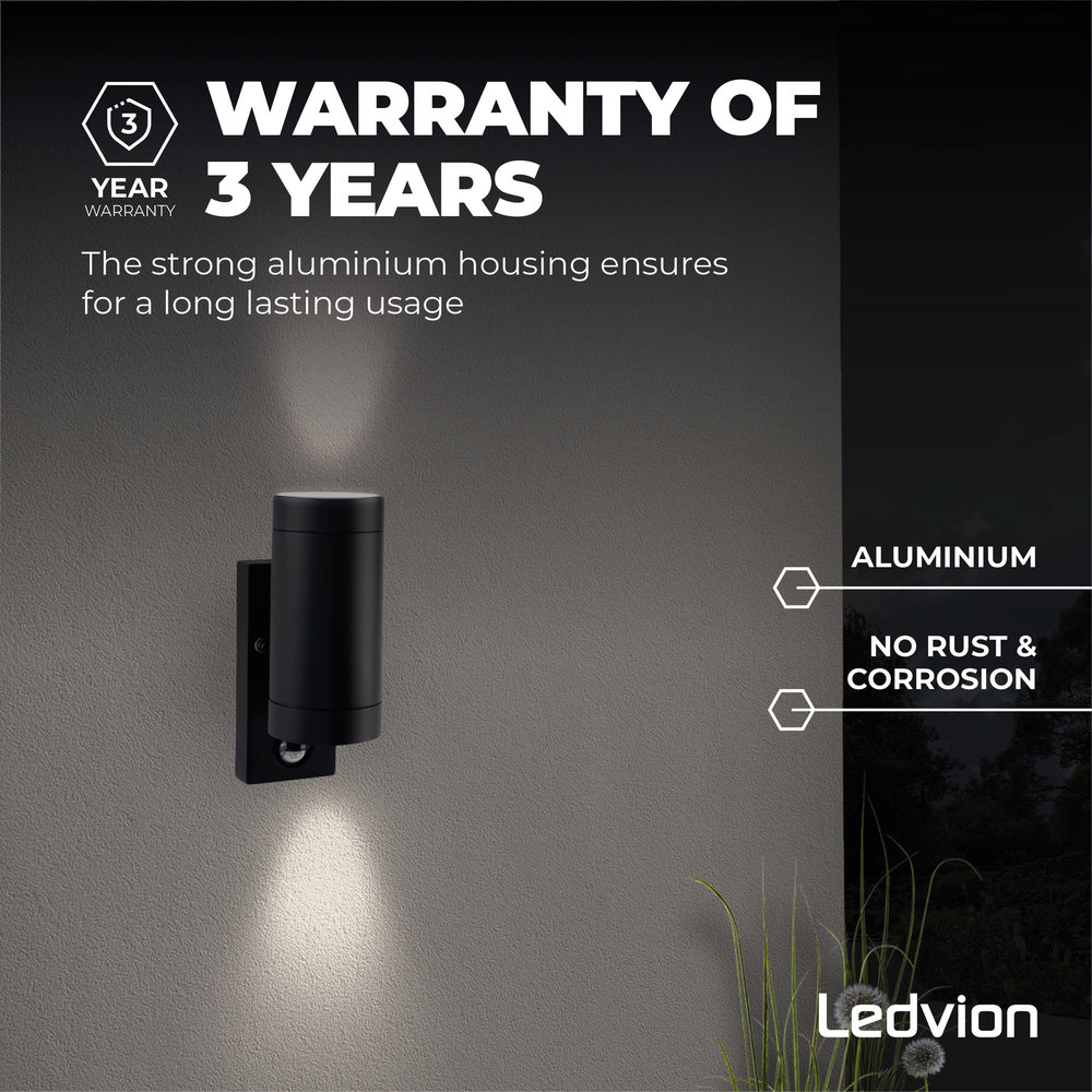 Ledvion LED Wandlamp Nova Up & Down Met Sensor - Zwart - GU10