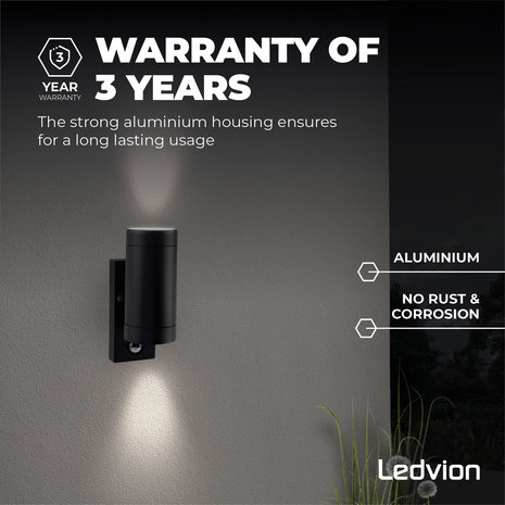 Ledvion LED Wandlamp Nova Up & Down Met Sensor - Zwart - GU10