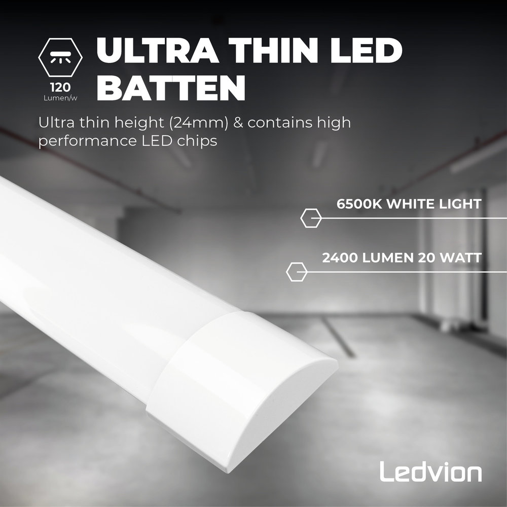 Ledvion LED Batten 60 cm - 20W -  2400 Lumen - 6500K