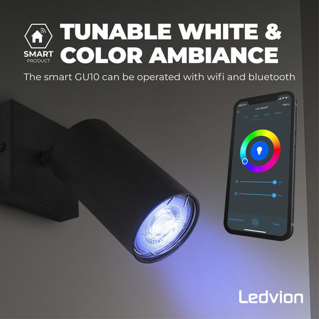 Ledvion Smart RGB+CCT GU10 LED Spot Dimbaar - Wifi - 5W Ledvion Smart RGB+CCT GU10 LED Spot Dimbaar - Wifi - 5W