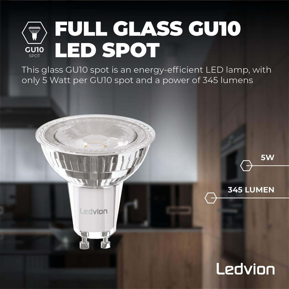 Ledvion Ledvion Dimbare GU10 LED Spot - 5W - 6500K - 345 Lumen - Full Glass