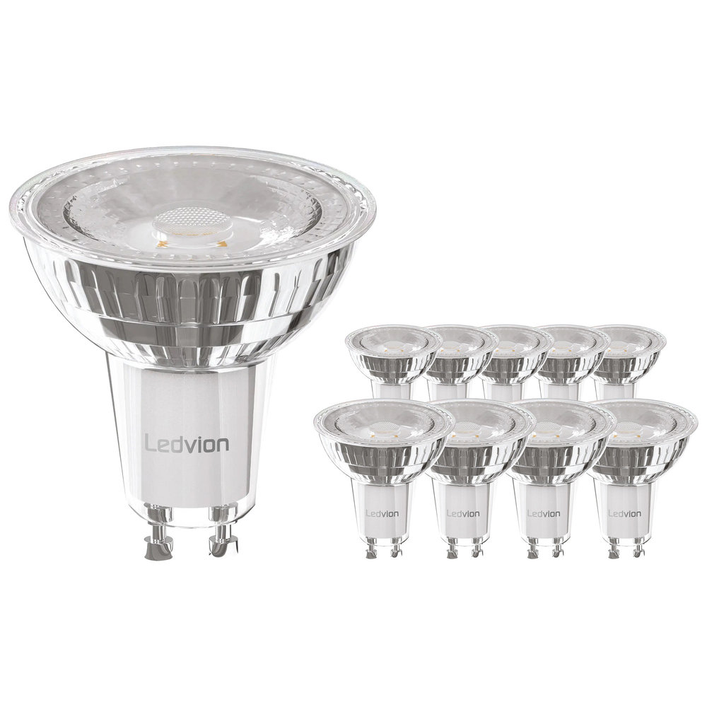 Ledvion 10x Dimbare GU10 LED Spots - 5W - 4000K - 345 Lumen - Full Glass - Voordeelpak Ledvion 10x Dimbare GU10 LED Spots - 5W - 4000K - 345 Lumen - Full Glass - Voordeelpak