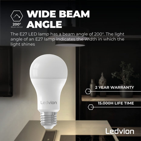 tentoonstelling Op de kop van Onnodig Ledvion E27 LED Lamp - 8.8W - 2700K - 806 Lumen - Ledvion.com