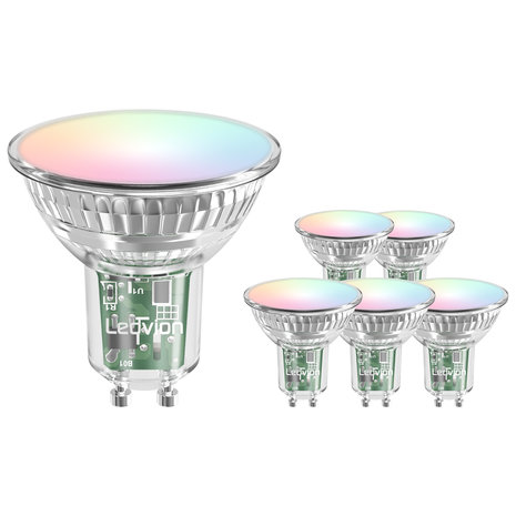 Ledvion Ledvion Smart RGB+CCT GU10 LED Spot Dimbaar - Wifi - 5W - 6 Pack Ledvion Ledvion Smart RGB+CCT GU10 LED Spot Dimbaar - Wifi - 5W - 6 Pack