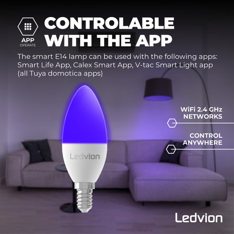 Commandant Permanent contrast Ledvion Smart RGB+CCT E14 LED Lamp - Wifi - Dimbaar - 5W - 6 pack - Ledvion.com Commandant Permanent contrast Ledvion Smart RGB+CCT E14 LED Lamp - Wifi - Dimbaar - 5W - 6 pack - Ledvion.com