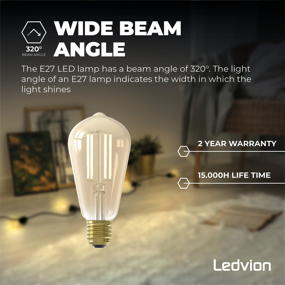 Ledvion Ledvion Dimbare E27 LED Lamp Filament - 4.5W - 2100K - 470 Lumen Ledvion Ledvion Dimbare E27 LED Lamp Filament - 4.5W - 2100K - 470 Lumen