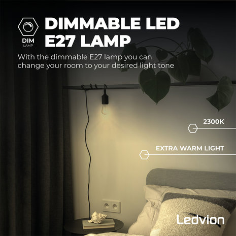 Ledvion Ledvion Dimbare E27 LED Lamp Filament - 4.5W - 2300K - 470 Lumen Ledvion Ledvion Dimbare E27 LED Lamp Filament - 4.5W - 2300K - 470 Lumen