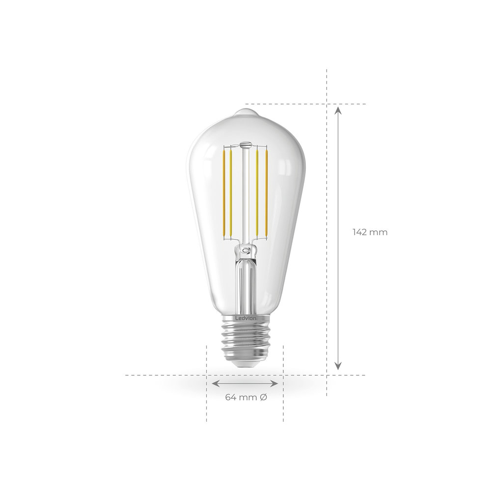 Ledvion Ledvion Dimbare E27 LED Lamp Filament - 4.5W - 2300K - 470 Lumen Ledvion Ledvion Dimbare E27 LED Lamp Filament - 4.5W - 2300K - 470 Lumen