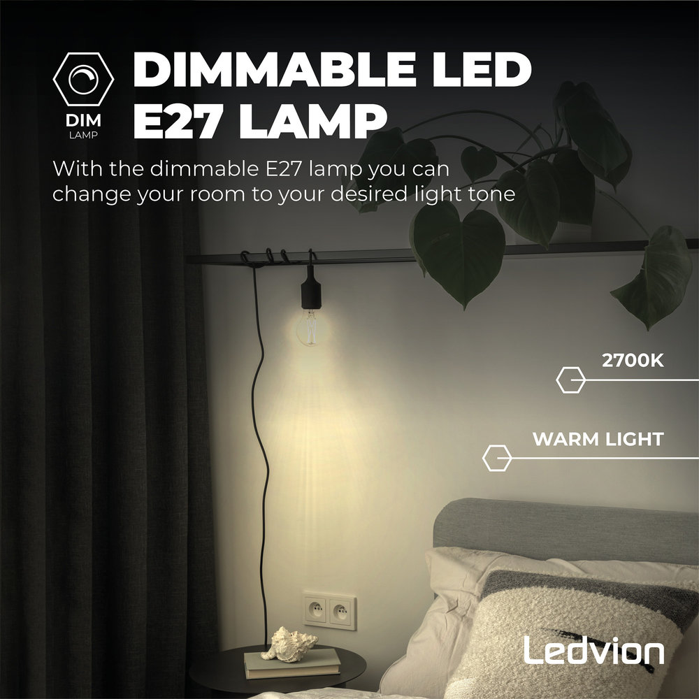 Ledvion Ledvion Dimbare E27 LED Lamp Filament - 7.5W - 2700K - 806 Lumen