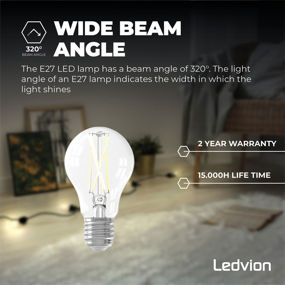 Ledvion Ledvion Dimbare E27 LED Lamp Filament - 7.5W - 2700K - 806 Lumen