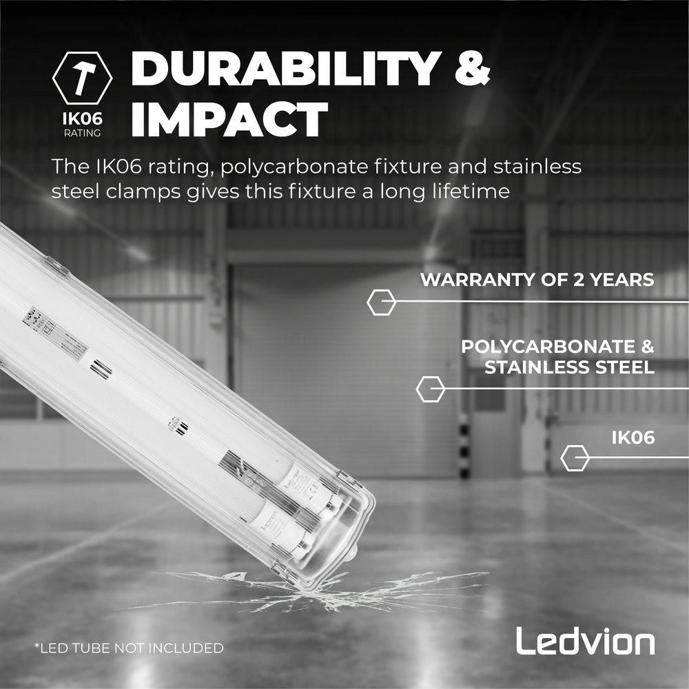 Ledvion LED TL Armatuur 120CM Dubbel - Koppelbaar - RVS clips