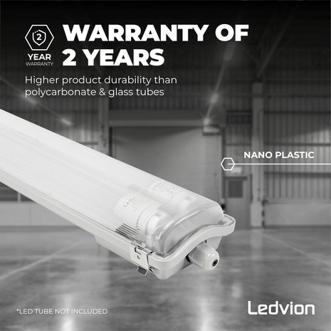 Ledvion LED TL Armatuur 120CM Dubbel - Koppelbaar - RVS clips