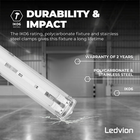 Ledvion LED TL Armatuur 120CM - 24W - 3840 Lumen - 160lm/W - 6500K - IP65 - Incl. LED TL Ledvion LED TL Armatuur 120CM - 24W - 3840 Lumen - 160lm/W - 6500K - IP65 - Incl. LED TL