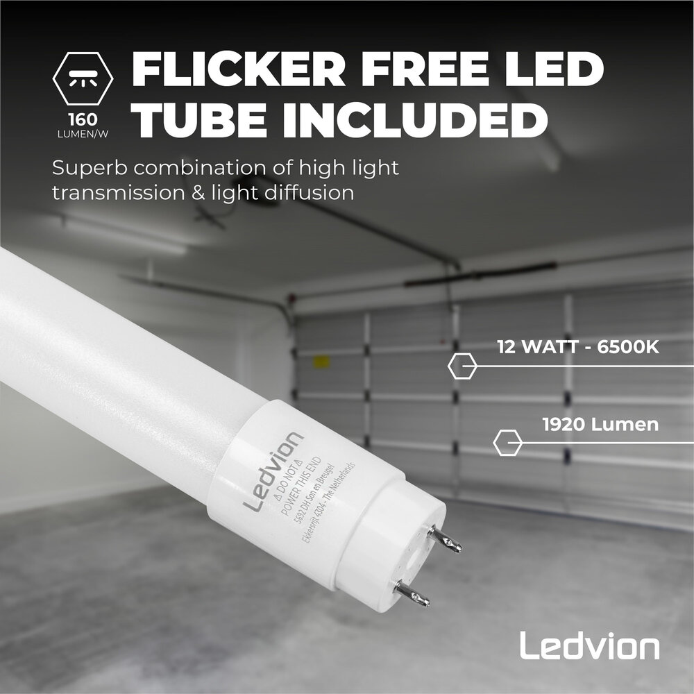 Ledvion LED TL Armatuur 120CM - 24W - 3840 Lumen - 160lm/W - 6500K - IP65 - Incl. LED TL Ledvion LED TL Armatuur 120CM - 24W - 3840 Lumen - 160lm/W - 6500K - IP65 - Incl. LED TL