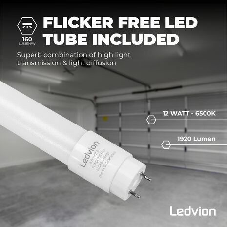 Ledvion LED TL Armatuur 120CM - 24W - 3840 Lumen - 160lm/W - 6500K - IP65 - Incl. LED TL Ledvion LED TL Armatuur 120CM - 24W - 3840 Lumen - 160lm/W - 6500K - IP65 - Incl. LED TL