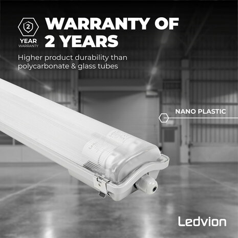 Ledvion LED TL Armatuur 120CM - 24W - 3840 Lumen - 160lm/W - 6500K - IP65 - Incl. LED TL Ledvion LED TL Armatuur 120CM - 24W - 3840 Lumen - 160lm/W - 6500K - IP65 - Incl. LED TL