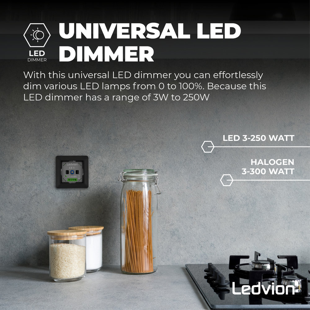 Ledvion LED Dimmer 5-600 Watt 220-240V - Fase Afsnijding - Universeel - Compleet