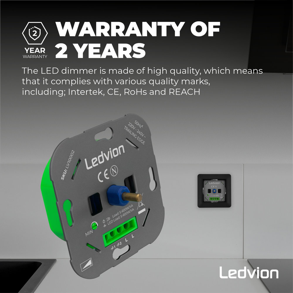 Ledvion LED Dimmer 5-600 Watt 220-240V - Fase Afsnijding - Universeel - Compleet
