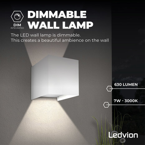 Ledvion Dimbare LED Wandlamp Buiten Wit - Tweezijdig - 3000K -  7W - IP54 Ledvion Dimbare LED Wandlamp Buiten Wit - Tweezijdig - 3000K -  7W - IP54