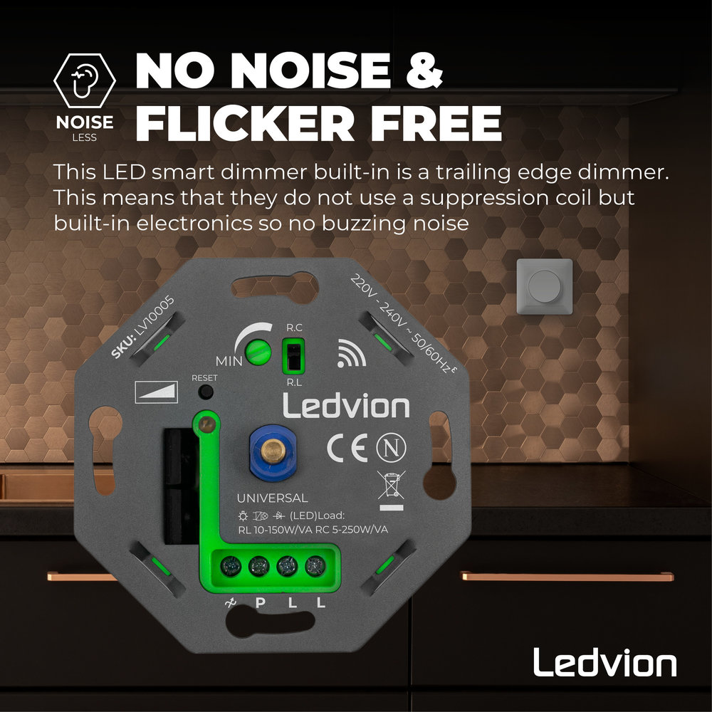 Ledvion Smart WIFI LED Dimmer 5-250W LED 220-240V - Fase Afsnijding - Universeel - Compleet Ledvion Smart WIFI LED Dimmer 5-250W LED 220-240V - Fase Afsnijding - Universeel - Compleet