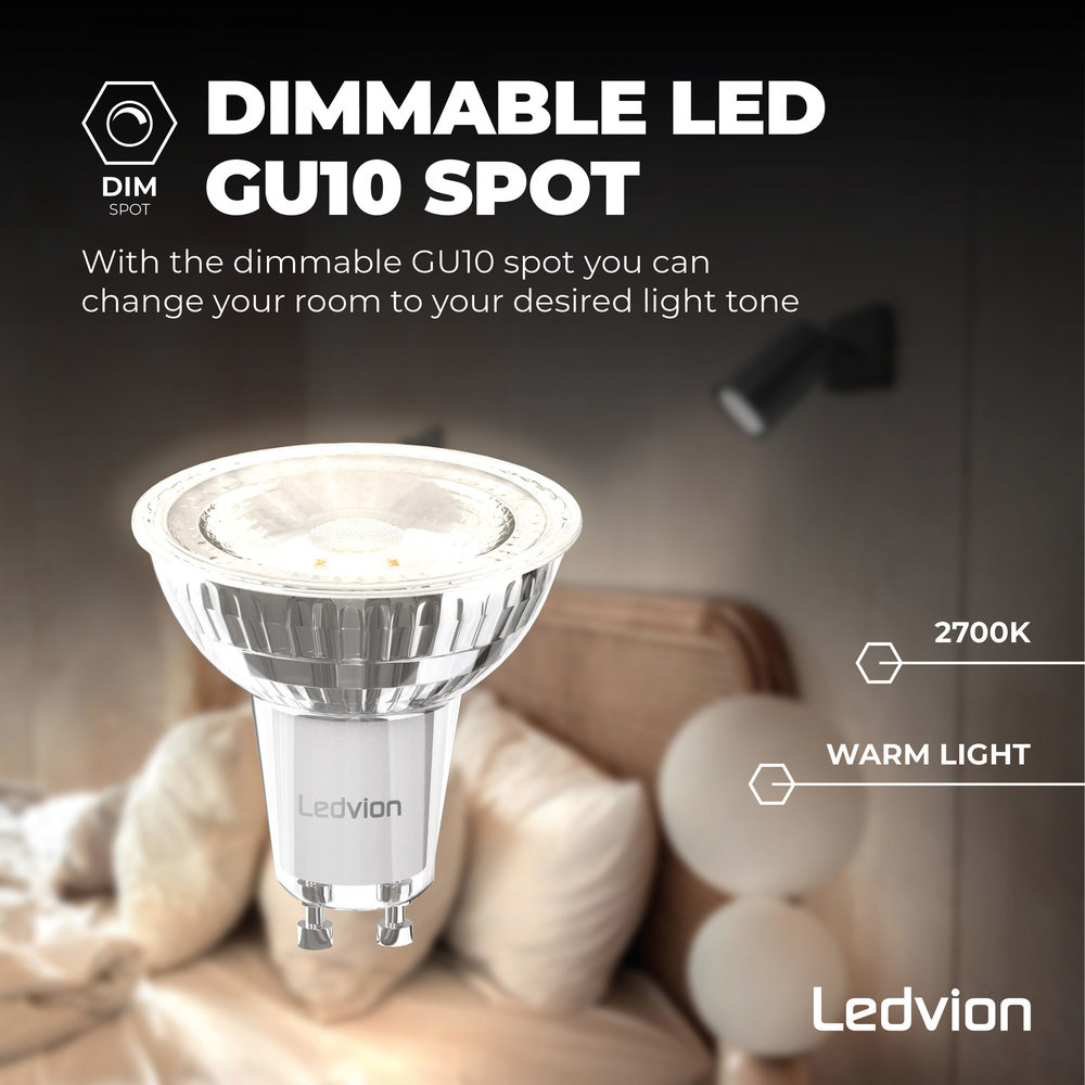 Ledvion Ledvion Dimbare GU10 LED Spot - 5W - 2700K - 345 Lumen - Full Glass Ledvion Ledvion Dimbare GU10 LED Spot - 5W - 2700K - 345 Lumen - Full Glass