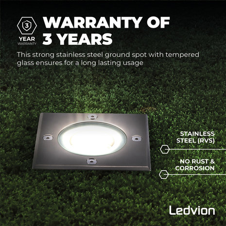 Ledvion IP67 Grondspot LED Vierkant - GU10 - 1m Kabel