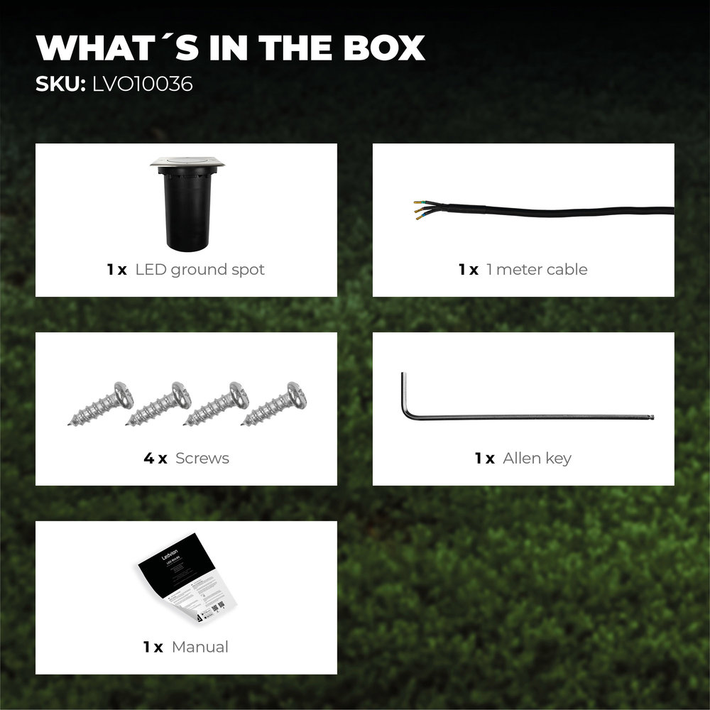 Ledvion IP67 Grondspot LED Vierkant - GU10 - 1m Kabel