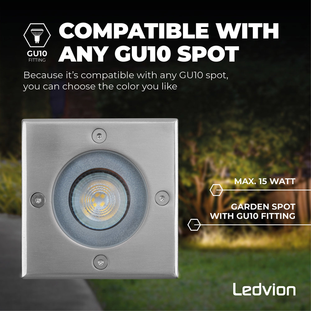 Ledvion IP67 Grondspot LED Vierkant - GU10 - 1m Kabel
