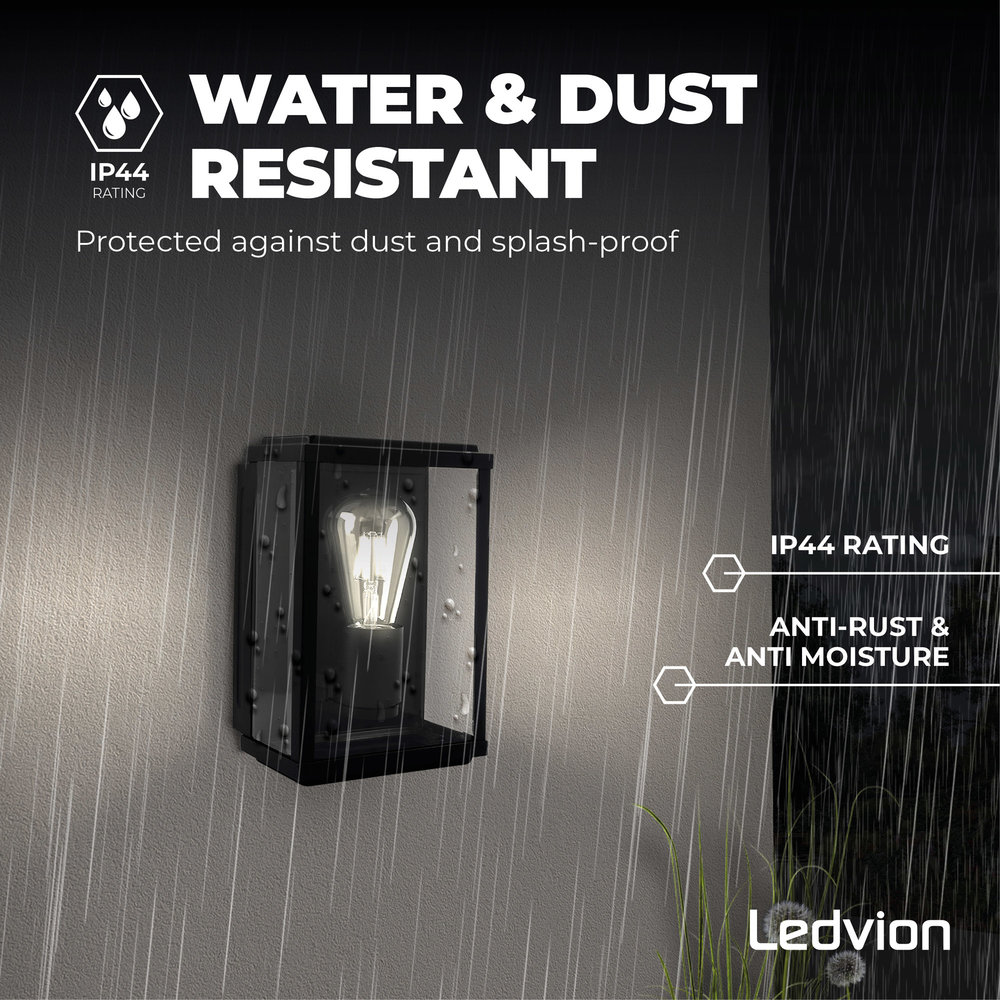 Ledvion Wandlamp Industrieel Buiten Lyra - Zwart - E27 - Glas