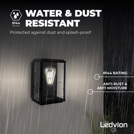 Ledvion Wandlamp Industrieel Buiten Lyra - Zwart - E27 - Glas