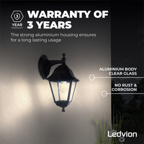Ledvion Klassieke Wandlamp Buiten Vela S - Zwart - E27 Ledvion Klassieke Wandlamp Buiten Vela S - Zwart - E27