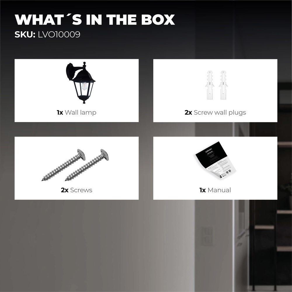 Ledvion Klassieke Wandlamp Buiten Vela S - Zwart - E27 Ledvion Klassieke Wandlamp Buiten Vela S - Zwart - E27