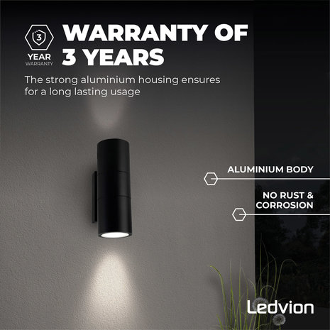 Ledvion LED Wandlamp Up & Down  Telesto - Zwart - GU10
