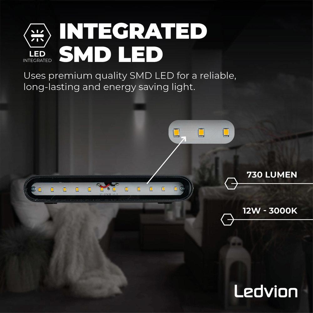 Ledvion LED Wandlamp Buiten Mira M Zwart - 3000K - 12W - IP54 Ledvion LED Wandlamp Buiten Mira M Zwart - 3000K - 12W - IP54