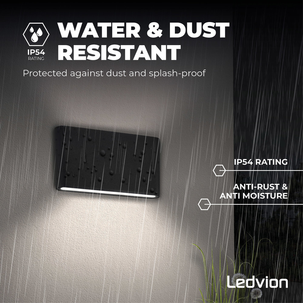 Ledvion LED Wandlamp Buiten Mira M Zwart - 3000K - 12W - IP54 Ledvion LED Wandlamp Buiten Mira M Zwart - 3000K - 12W - IP54
