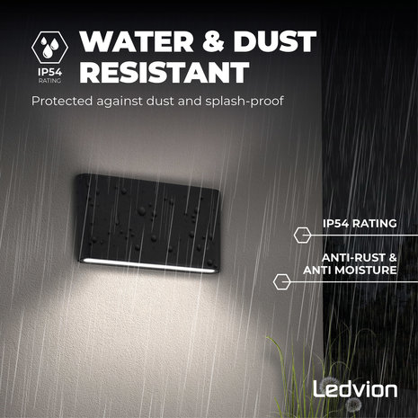 Ledvion LED Wandlamp Buiten Mira M Zwart - 3000K - 12W - IP54 Ledvion LED Wandlamp Buiten Mira M Zwart - 3000K - 12W - IP54