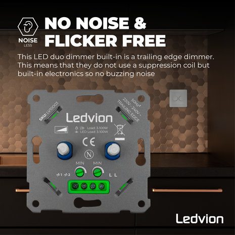 Ledvion LED DUO Dimmer 3-100 Watt 220-240V - Fase Afsnijding - Universeel Ledvion LED DUO Dimmer 3-100 Watt 220-240V - Fase Afsnijding - Universeel