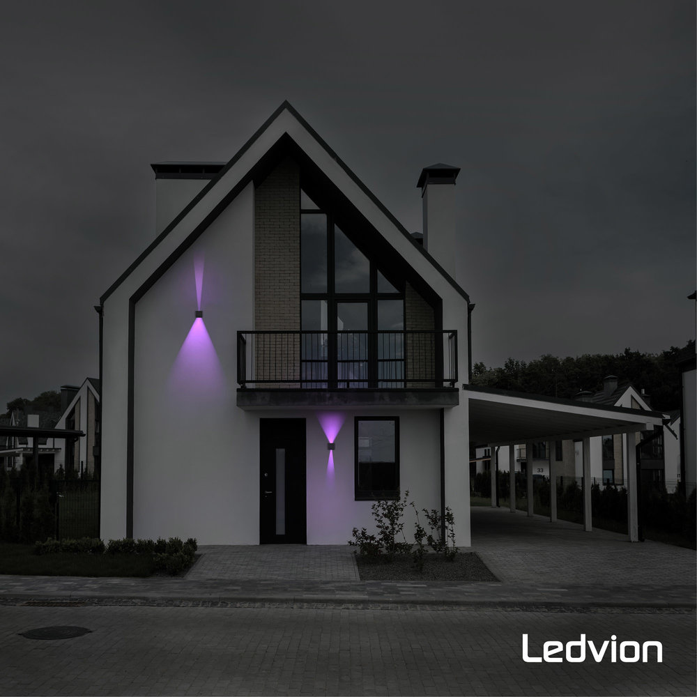 Ledvion Smart LED Wandlamp buiten - Nevada zwart 6,5W - RGBWW - IP54