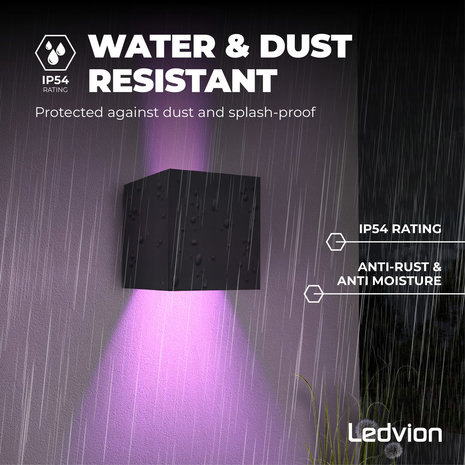 Ledvion Smart LED Wandlamp buiten - Nevada zwart 6,5W - RGBWW - IP54